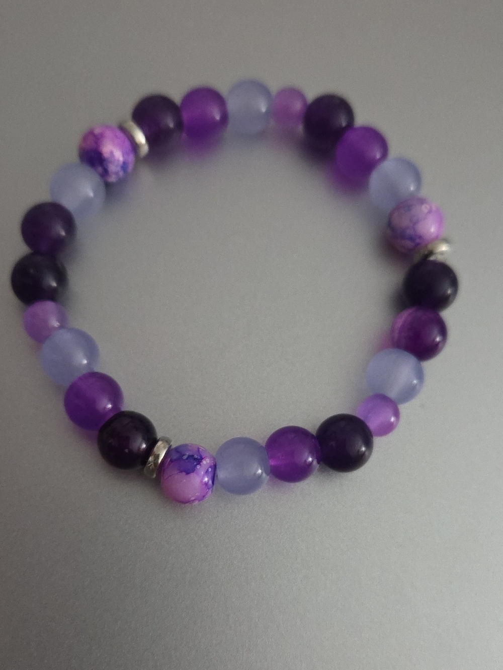 Purple Beaded Stretch Bracelet - Brand Unbranded